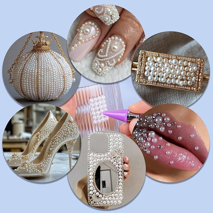 Canvalite 11000Pcs Flatback Pearls for Crafting, Multiple Sizes Half Nail Pearls with 5Pcs B7000 Jewelry Glues & Picker Tools Bedazzling Bead for DIY Crafts Clothing Tumblers Shoes Decors Nail Art