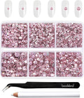 Beadsland 4300pcs Flatback Rhinestones,Pink Rhinestone Nail Gems Round Crystal Rhinestones for Crafts,Mixed 6 Sizes with Picking Tweezers and Wax Pencil Kit, SS6-SS20,Light Rose/Light Pink