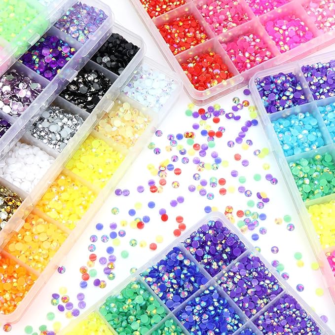 Flatback Rhinestones Resin for Crafts Jelly with Pink AB Nail Rhinestones Nail Gems for Tumblers Makeup Round Shape Diamond Nail Art Painting 22800pcs