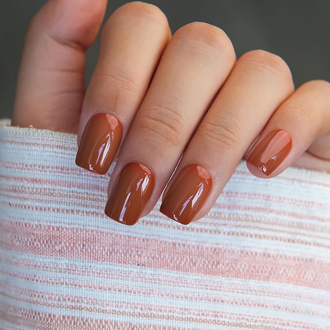 Curvlife Press On Nails – 30PCS Full Cover False Natural Fit Soft Gel Fake Nails Tips, Easy to Apply at Home Glue On False Nails Kit (Orange Red Solid, Short)