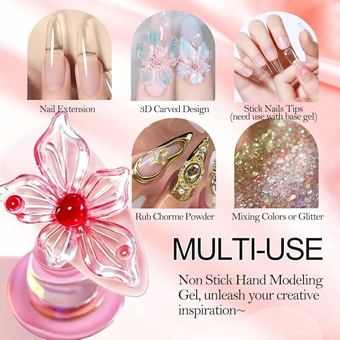 NAILGIL Solid Builder Gel for Nails- Non-Sticky Hand Clear 3D Sculpting Gel for Carving, Modeling, Nail Extension Professional DIY Manicure Tool Kit, 15g