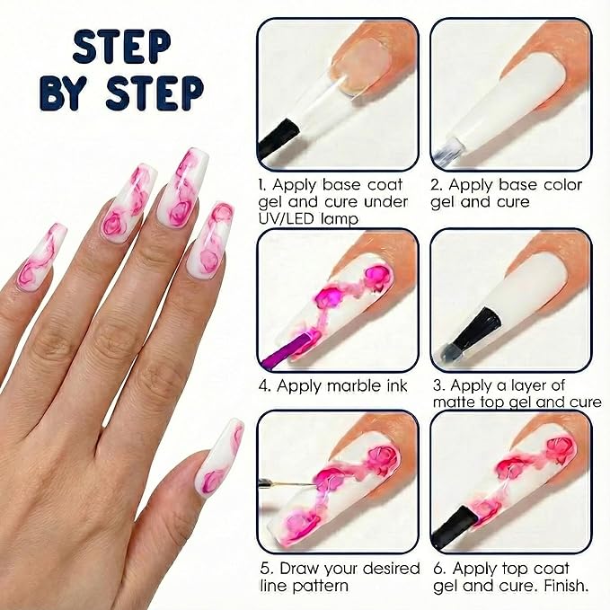 A'DOR BEAUTY Marble Ink for Nails Set - 12 Watercolors & 5 Metallic Shades, Blooming Gel Magic Nail Polish, Nail Art Supplies for Marbling, Veining & Abstract Nail Design - Marble-08