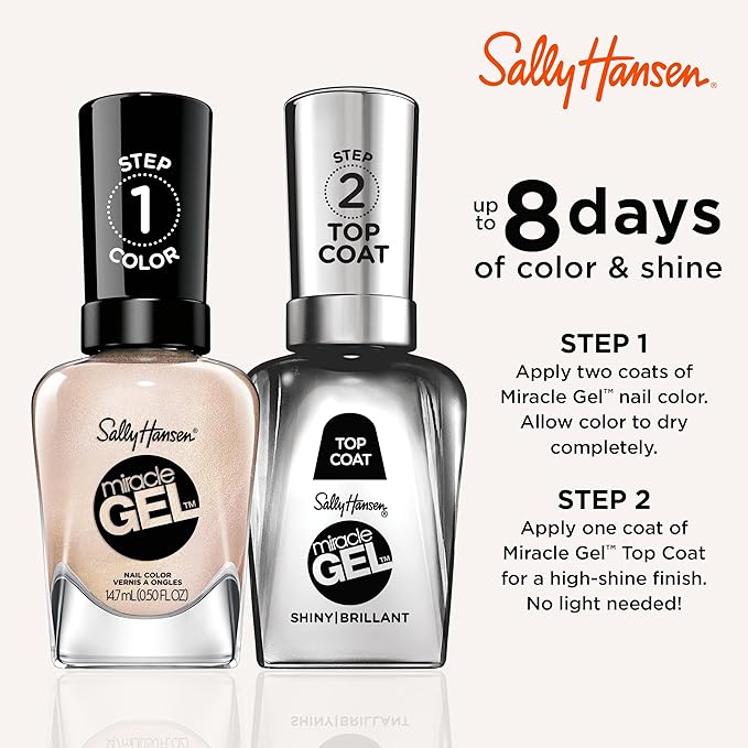 Sally Hansen Miracle Gel Salon Quality Nail Polish | Gel-Like Formula, Two-Step System, No UV Light Needed, Long Lasting | Opaque, Shimmery | 188 Only Have Ice For You | Rose Gold Nail Polish
