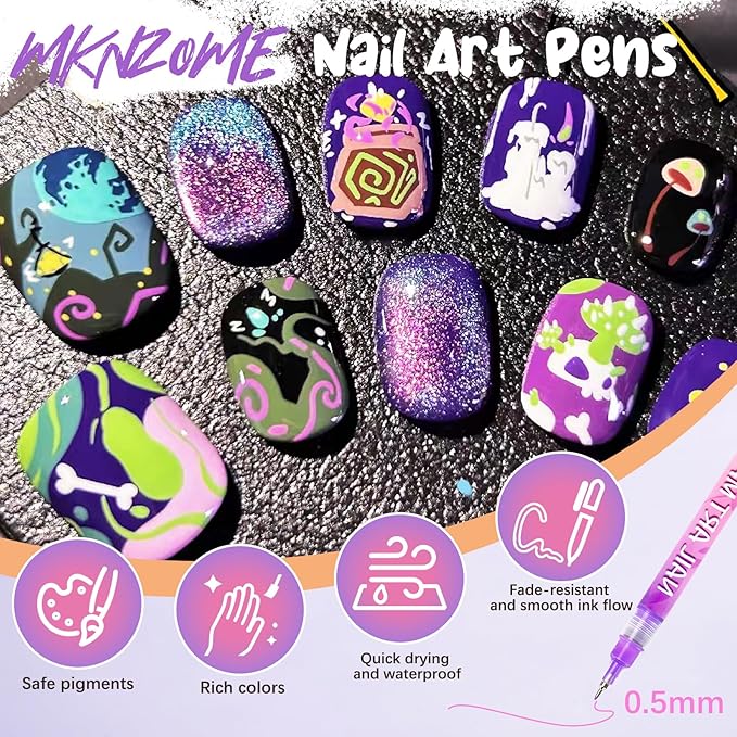 12 Color Nail Art Pens for Painting Nails, 0.5 MM Nail Polish Pens Drawing Point Liner Painted Pen Kit, Waterproof Quick-drying for DIY Nails Art Design Manicure Tools