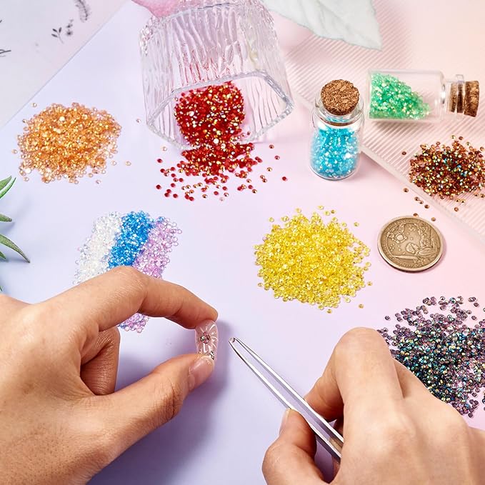 12 Colors Tiny Resin Nail Art Rhinestone Cabochons AB Colors Iridescent Nail Tooth Face Gems Flatback Colorful Nail Diamond for Nail Jewels Makeup Decoration
