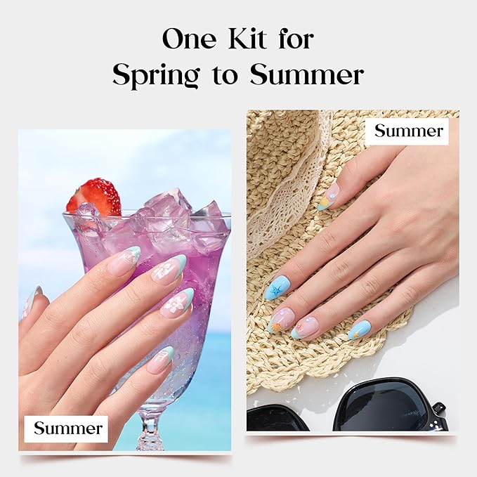 Beetles Press On Nails Kit - Chromatic Reverie | 720Pcs 24 Colors Short Almond Press On Nails | 15 Sizes French Glossy Glitter With Nail Glue & Nail Tabs Stickers, Fake Nails Kit Art For Women