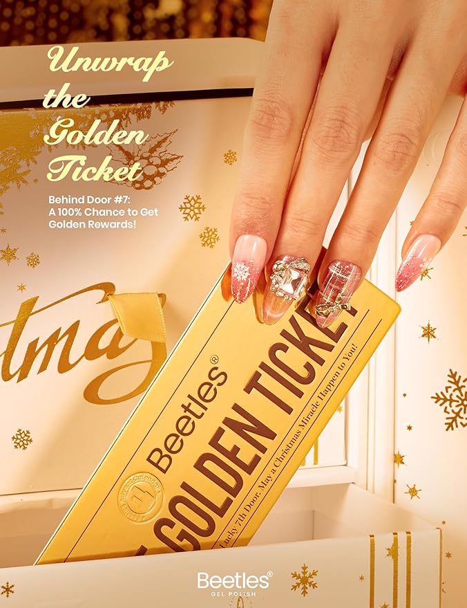 beetles Gel Polish Gilded Boutique Advent Calendar – 24 Luxury Days of Gel Nail Polish Colors, Premium Gifts Box with Cat Eye Gel, Nail Care Tools & Mini UV Lamp for Women Holiday Gifting