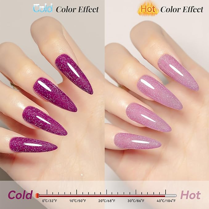 YTD Likomey Color Changing Gel Nail Polish,15ml Reflective Glitter Light Purple to Purple Mood Temperature Change Colors Thermal Ombre Fall Winter Flash Sparkle UV Varnish,HEMA Free TPO Free,WB507