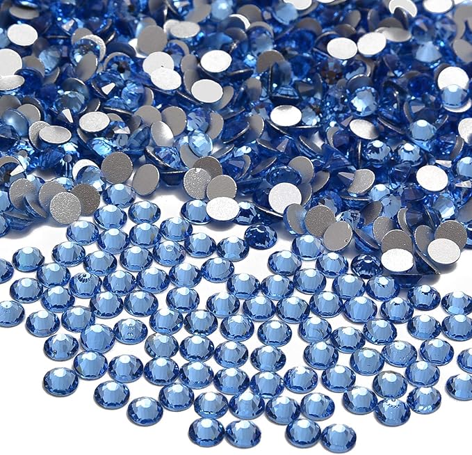 NCB 2000pcs Flatback Round Glass Nail Art Rhinestones Crystal for DIY Making Accessories Shoes, Clothes, Face Art, Bags, Manicure (Lt. Sapphire, SS10 2000pcs)