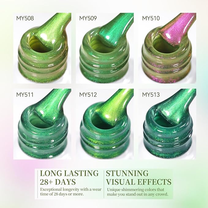 Born Pretty Spring Summer Green Cat Magnetic Eye Gel Nail Polish 6 Colors Shimmer Glitter Holographic Crystal Jelly Sage Olive Emerald Forest Green Translucent Magnetic Gel Polish