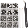 NCB 8000pcs Non Hotfix Rhinestones 10 Sizes Flatback Crystal Glass Rhinestones with Tweezers and Picking Pen for Nail Art Clothes Bags Phone Decorations Crafts DIY (003 Black Diamond Mix SS3-SS30)