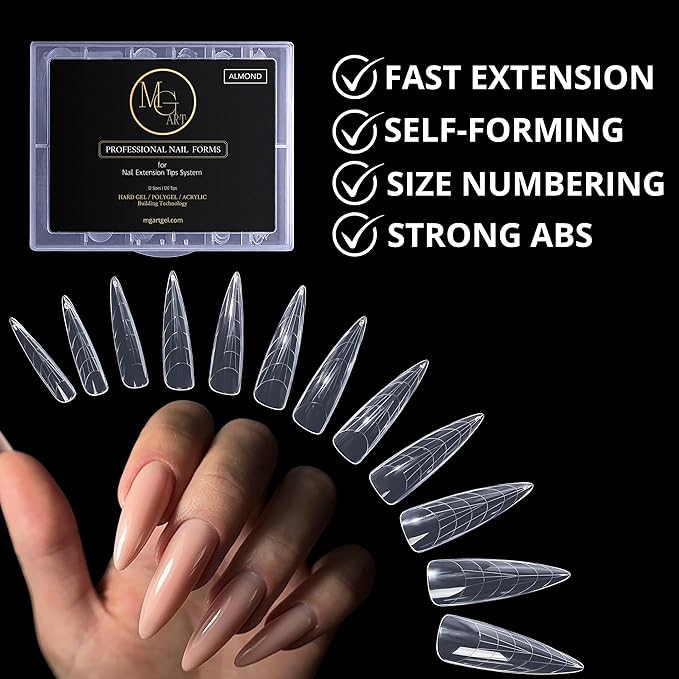 Dual Nail Forms ALMOND Extension Structure Poly gel Nail Forms Full Cover Molds 12 Sizes for Solid Gel Glue Art Design Salon&DIY