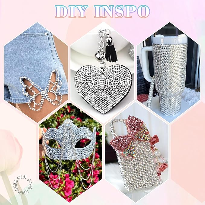 25000Pcs Silver Clear Rhinestones for Bedazzling with B7000 Jewelry Glue, Non Hotfix Flatback Gems, Crystal Resin Rhinestones for Crafting Crafts Clothing Tumblers Mugs Shoes Fabric Decor Nail Art