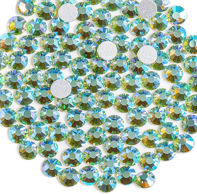 Beadsland 2880pcs Flat Back Crystal Rhinestones Round Gems for Nail Art and Craft Glue Fix,Peridot AB,SS3,1.2-1.4mm