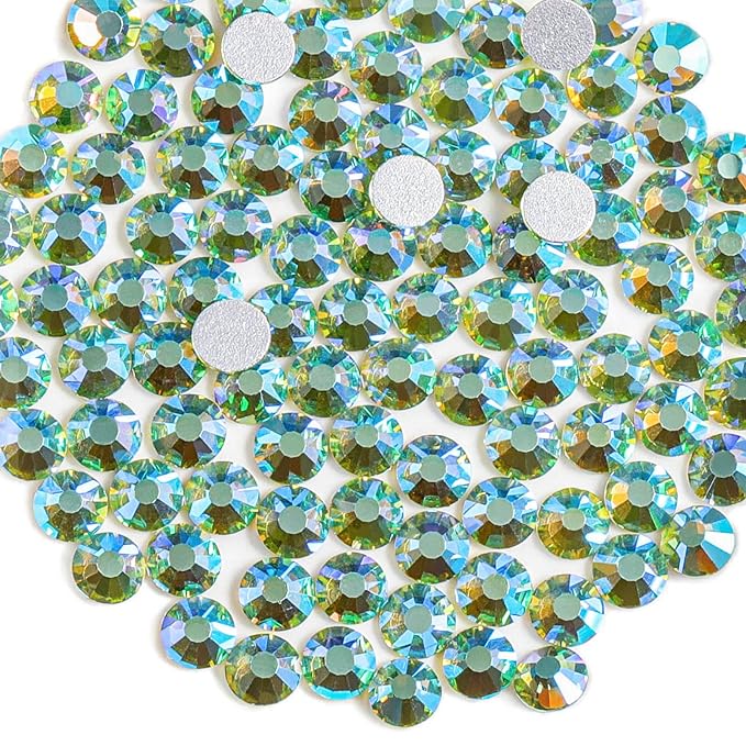 Beadsland Flat Back Crystal Rhinestones Round Gems for Nail Art and Craft Glue Fix, Peridot AB, 6.3-6.5mm, SS30/288pcs