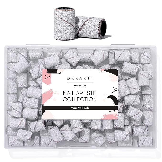 Makartt Sanding Bands for Nail Drill-100 Pcs Nail File Sanding Bands for Drill Bits #180 Medium Grits for Acrylic Nails Gel Removing and Shaping, Upgrade Thicker Durable Sanding Drill Bit, White