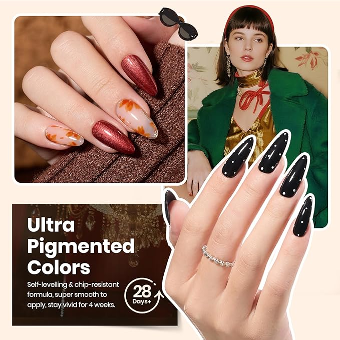 beetles Gel Polish Set - Gel Nail Polish Kit Gilded Veil 25 Colors Black White Burgundy Blue Nude Grey Green Glitters UV Led Nail Polish with Top Base Coat Soak off Nail Art Gift for Women