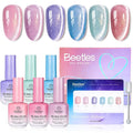 Beetles Stardust Whisper Cat Eye Gel Nail Polish Set - 6 Colors Spring Gel Polish Kit Glitter Cat Eye Pink Blue Purple Red Green Velvet Gel Magnet Soak Off UV French Nail Art Manicure Gift for Women