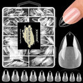 JODSONE Short Orbicular Half Matte Pre shaped Soft Gel Tips Fake Nails False Acrylic Clear Full Cover Press on Extension Gel Kit Manicure DIY at Home 240PCS 10Sizes