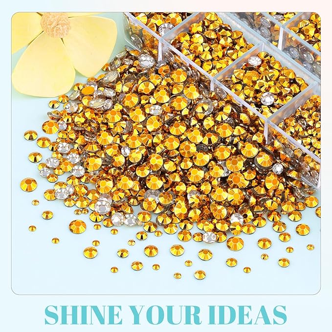 12100Pcs Resin Rhinestones for Crafting with 3Pcs 10ml B7000 Jewelry Glue, 2 Boxes Flatback Crystals Diomand (Gold) for Bedazzling Crafts DIY Nail Art Makeup，Non Hotfix Gems for Clothing Shoes