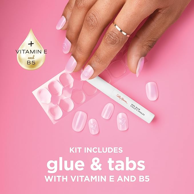 Sally Hansen Salon Effects Perfect Press-On Pink Nails | Almond Shape, 3D Design | Easy to Apply, Non-Damaging, Vitamin E & B5 | 30 Nails, Nail Glue, Adhesive Tabs, File| Blushing on You