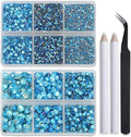 Bymitel Hotfix Crystal Rhinestones Round Gems for Crafts,Mixed 6 Sizes with Wax Pencil Kit, Aquamarine AB 1.6-6.3mm SS4-SS30/8000pcs