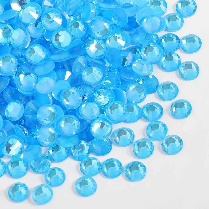 Beadsland 1440pcs Flat Back Crystal Rhinestones Round Gems for Nail Art and Craft Glue Fix, Luminous Blue, SS6, 1.9-2.1mm