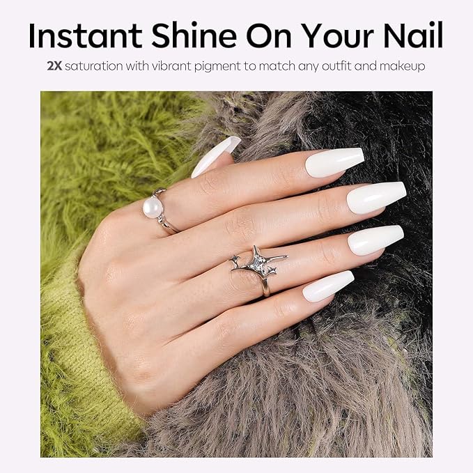 modelones White Gel Nail Polish Pearl White Gel Polish 15 ML Glitter Shimmer Mermaid Nail Gel Soak Off UV Gel for Salon DIY Manicure