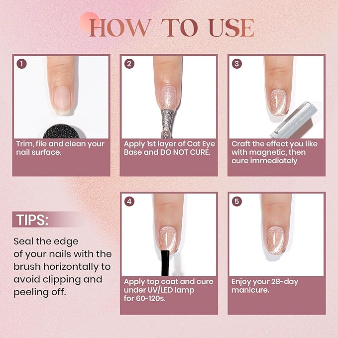 MIZHSE Cat Eye Gel Nail Polish, 3 in 1 Rubber Base Gel Magnetic Nail Polish, No Need Base Coat 6 Colors 10ml Holographic Glitter Velvet Cateye Polish with 2 Magnets Soak Off Nail Art Gift for Women