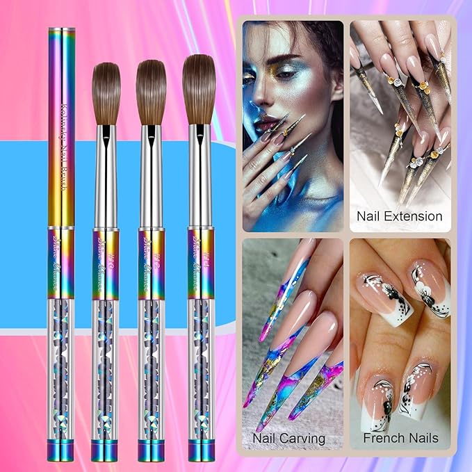 Acrylic Nail Brush Size 8, 100% Real Kolinsky Art Nail Brush for Acrylic Powder Application, Handmade Women Manicure Nail Extension Tool for Professional DIY Home Salon and Beginners