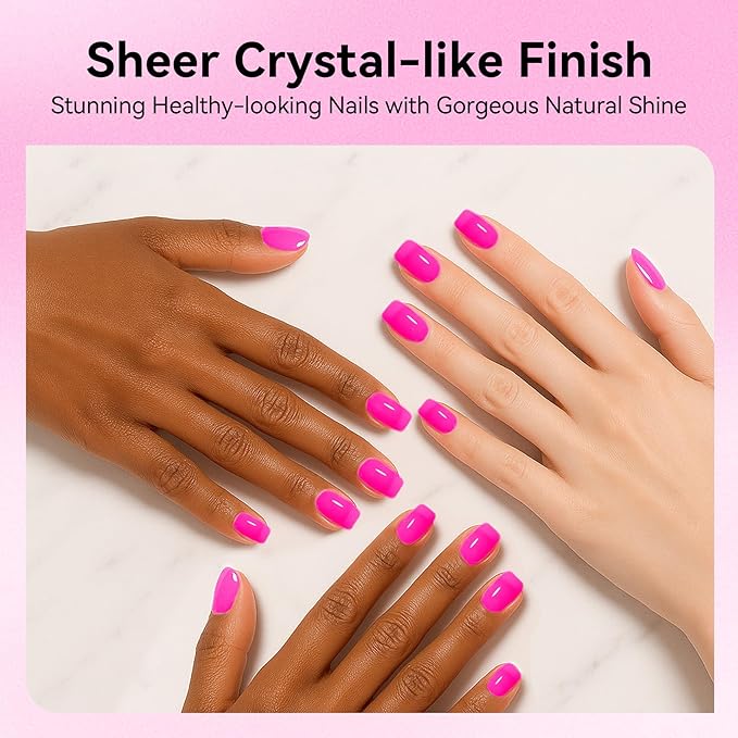 MEGIOR Hot Pink Jelly Gel Nail Polish 0.5 Fl Oz Pink Transparent Colors Soak Off UV LED Lamp Light Cure Gel Polish Kit for Salon and Nail Art Starter Manicure DIY at Home