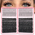 Lash Clusters with Spikes, 200D+200D Eyelash Clusters Extensions Individual D Curl Fluffy Wispy False Eyelashes DlY Manga Lashes Extension (12-22mm, Lash Clusters)