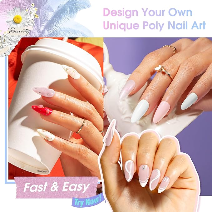 ROSALIND Soft Pink&White Poly Extension Gel for Nails, 2 PCS 1oz/30ml White Poly Nail Gel Light Pink Poly Builder Acrylic Extension, Poly Nail Colors in Tube