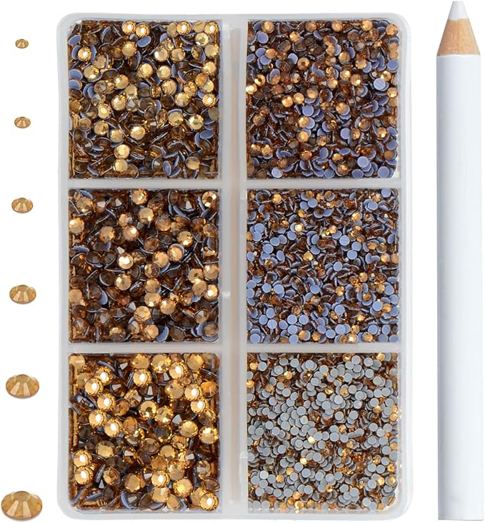 8000pcs Hotfix SS3-SS12, Rhinestones Flatback,Rhinestones for Crafts Clothes Mixed 6 Sizes, Hotfix Crystals with Wax Pencil Kit, Lt. Topaz
