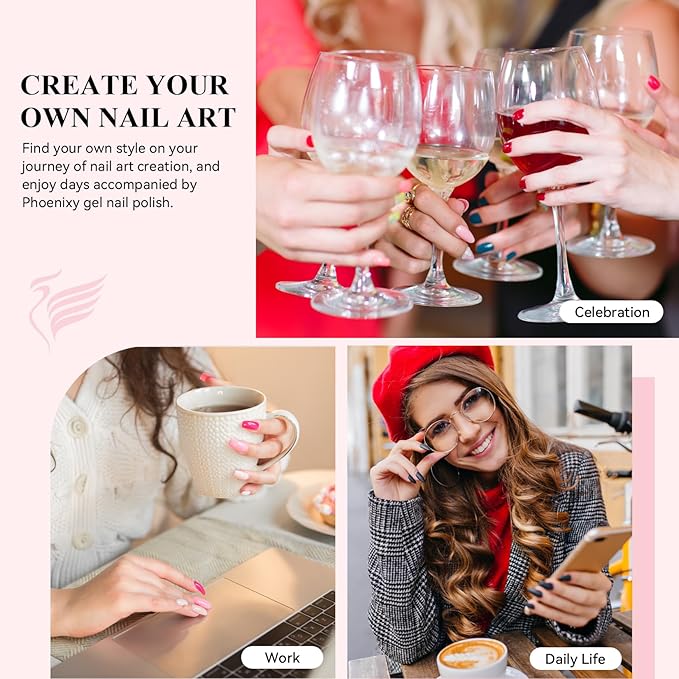 Phoenixy 30 Pcs Gel Nail Polish Set, 25 Colors U V Gel Nail Polish Nude White Black Red Blue Pink All Season Color 5 Pcs Base Top Coat Glossy Matte Silver and Gold Glitter Starter Gift Sets for Women