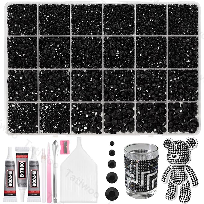 20000Pcs Black Flatback Jelly Resin Rhinestones for Bedazzling, Mix Sizes Crystal Rhinestones Gems, Black Gems Bedazzling for Crafting, Flatback Rhinestone for DIY Face Makeup Crafts Tumblers
