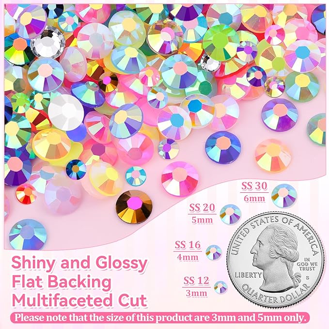26000Pcs Resin Rhinestones for Bedazzling Kit, 2 Boxes Multicolor 3mm&5mm Bedazzled Crystal, Flatback Gems with 3Pcs 10ml B7000 Jewelry Glue for DIY Crafts Clothing Nail Art Makeup