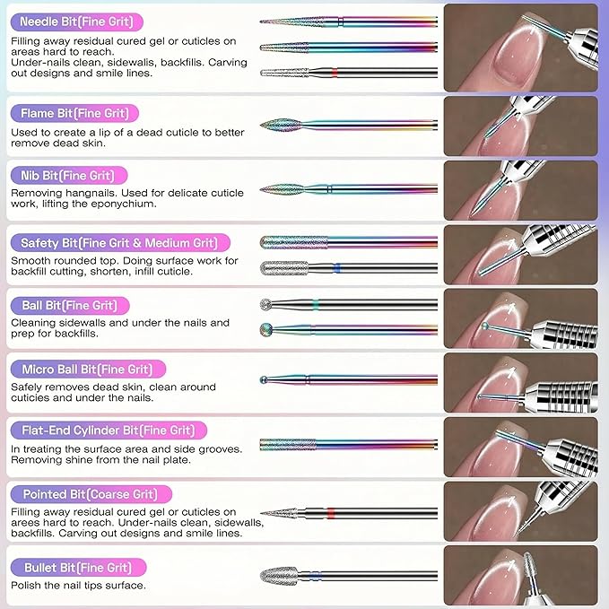 30PCS Nail Drill Bits Set with Holder Case, 3/32 Inch Tungsten Carbide Ceramic Diamond Efile Nail Bits Tool & Organizer for Acrylic Gel Dip Powder Cuticle Removal Polish, Nail Tech Manicure Pedicure