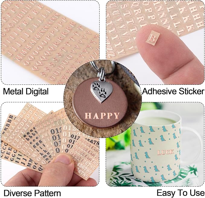 ANCIRS 8 Sheets Resin Mini Letter Stickers for Nail Art, Glittering Epoxy Alphabet Number, Self Adhesive Scrapbook for DIY Craft (Black, Rose Gold)