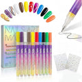 12 Colors Art Markers Set with Nail Stickers, 0.5mm Nail Polish Pens, Professional Waterproof, Quick-Drying 3D Drawing Dotting Liner Brush, Essential Manicure Tools Kit for Nail Art Beginners