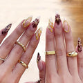 24Pcs Brown Flower Press on Nails Leopard Fake Nails Medium Almond False Nails with Gold Design Brown Flower Acrylic Nails Irregular Stick on Nail Artificial Full Cover False Nail for Women