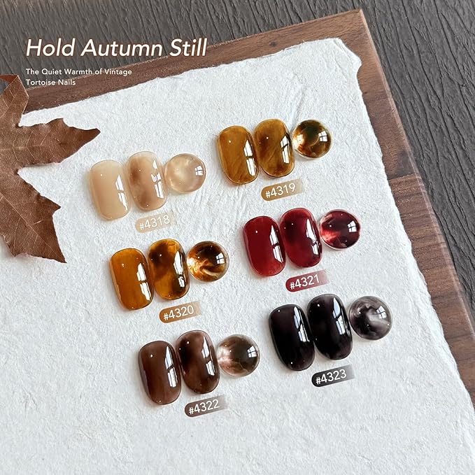 GAOY Jelly Tortoise Gel Nail Polish Set, 6 Transparent Colors Sheer Brown Dark Red Black, UV Light Cure Gel Polish for Nail Art DIY at Home