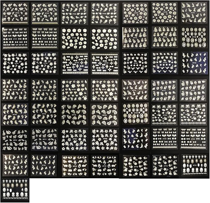 Wrapables A70194_a White with Gold Rhinestones Nail Art Stickers 3D Nail Decals (50 Sheets), Flowers, Bows, & Butterflies Nail Art Stickers (50 Sheets), Floral Rhinestones