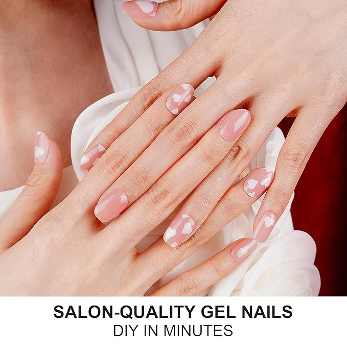 DANNI & TONI Semi Cured Gel Nail Strips Valentine's Day Hearts Gel Nail Wraps Gifts for Women | Aurora Love