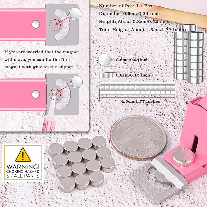 Light Pink Metal Premium Nail Clippers with Magnet Sizers for Acrylic Nails, Professional Stainless Steel Fake False Nail Tip Clipper Cutter Trimmer, Manicure Tool for Salon Home Nail Art