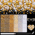 14000Pcs Flatback Pearls and Rhinestones for Bedazzling, White Brown Mixed Size 3-8mm Resin Rhinestones and Half Pearls for Crafting, Nail Art Grad Cap Decoration with Tweezers and Pickup Pencil