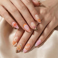 Medium Press on Nails Almond Fake Nails French Artificial Nail Flowers and 3D Embossed Stick on Nail for Women 24pcs