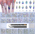 Nail Charms and Gems - 5000 Pcs, 20 Types, 20 Sizes, with Kit, Nail Rhinestones, Faux Pearls, Beads, for Nail Art (AB)