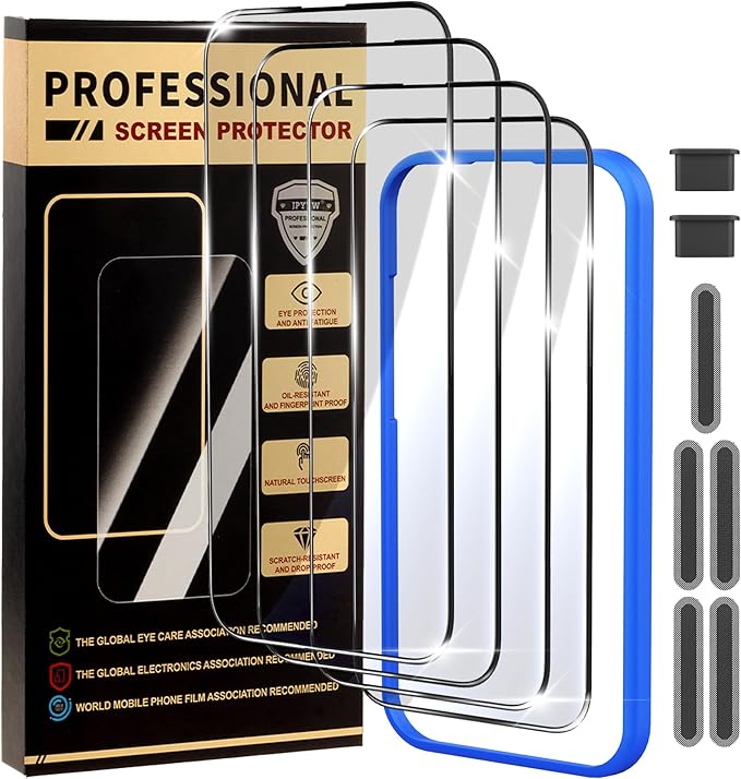 4 Pack for iPhone 17 Pro Max Screen Protector, Military-Grade Shatterproof, 9H Hardness, Full Coverage Tempered Glass for iPhone 17ProMax-6.9 inch with Install Frame
