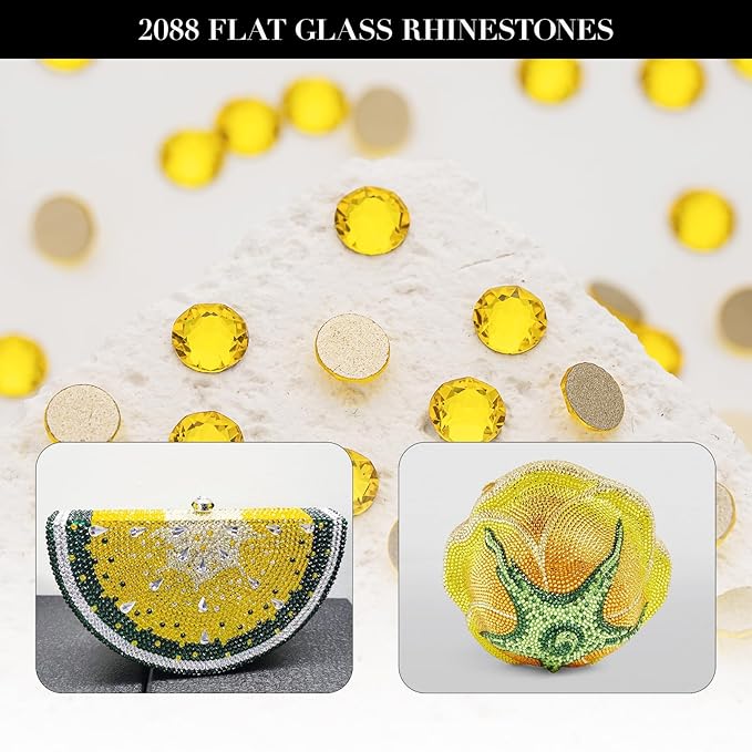 Novani Citrine/Lemon Yellow Rhinestones 1440pcs Flat Back Round Rhinestone Style 2088 Sparkly Crystal Gemstones for Nail Art and Crafting SS20,4.6-4.8mm